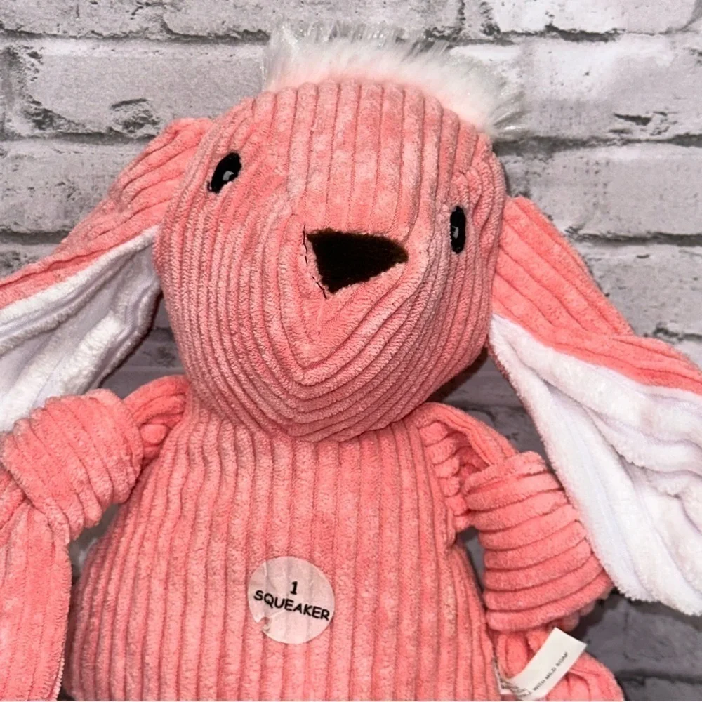 Dog Toy BUNNY Plush Ribbed Knotted Pink White 1 Squeaker 14 Inches NWOT